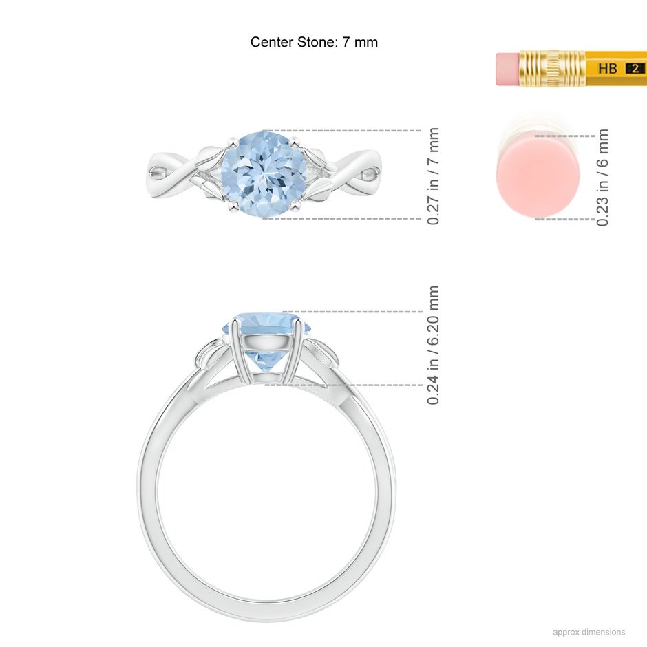 7mm AA Nature Inspired Aquamarine Crossover Ring with Leaf Motifs in White Gold ruler