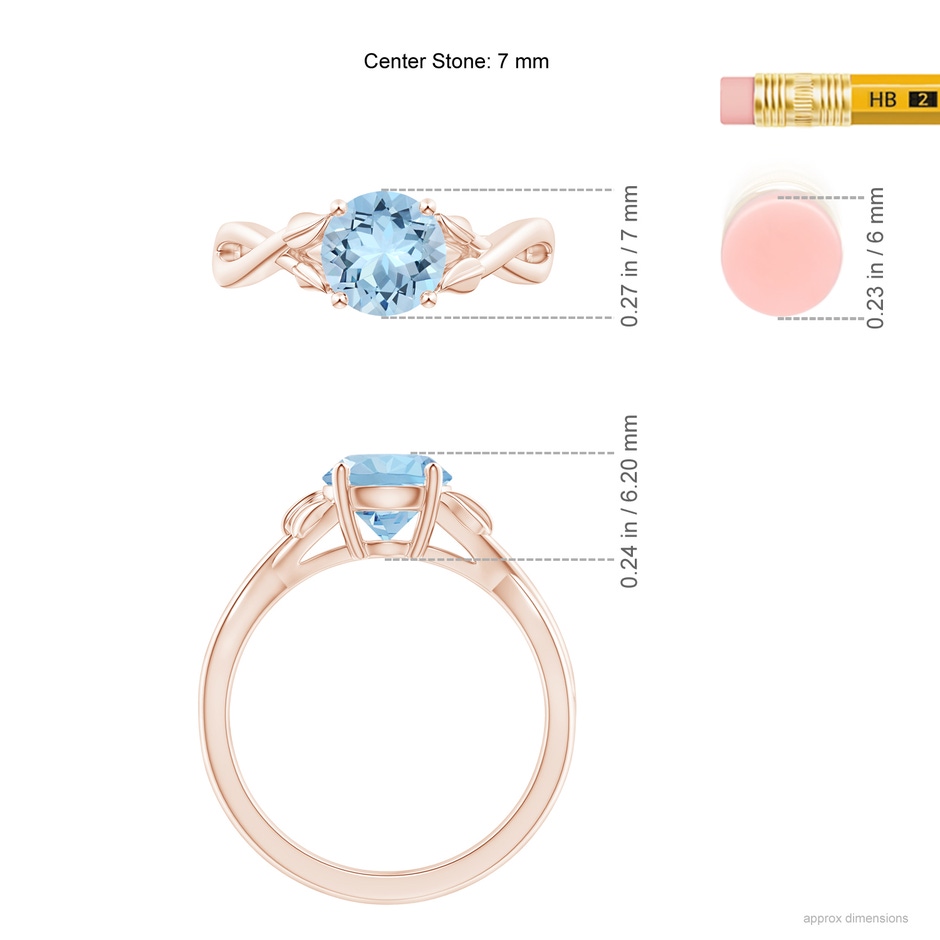 7mm AAA Nature Inspired Aquamarine Crossover Ring with Leaf Motifs in Rose Gold ruler