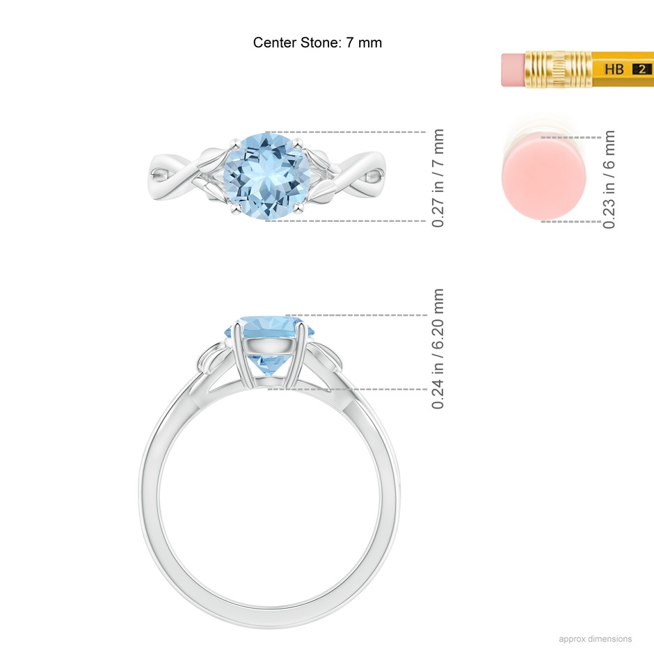 7mm AAA Nature Inspired Aquamarine Crossover Ring with Leaf Motifs in White Gold ruler