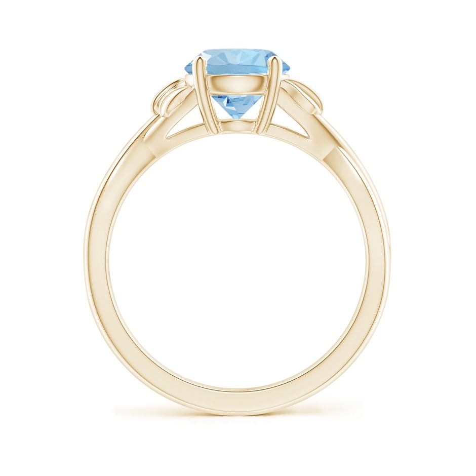 7mm AAA Nature Inspired Aquamarine Crossover Ring with Leaf Motifs in Yellow Gold side 199