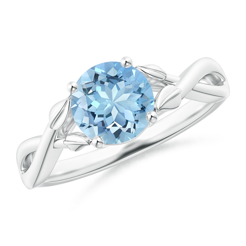 7mm AAAA Nature Inspired Aquamarine Crossover Ring with Leaf Motifs in P950 Platinum 