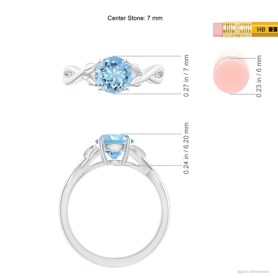 7mm AAAA Nature Inspired Aquamarine Crossover Ring with Leaf Motifs in P950 Platinum ruler