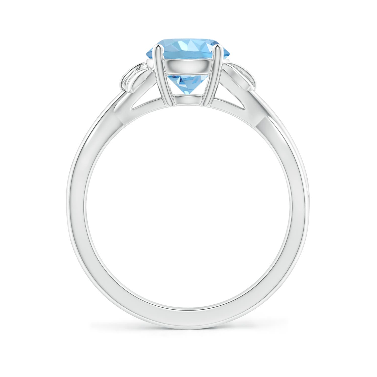 7mm AAAA Nature Inspired Aquamarine Crossover Ring with Leaf Motifs in White Gold