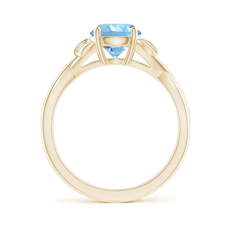 7mm AAAA Nature Inspired Aquamarine Crossover Ring with Leaf Motifs in Yellow Gold side 199