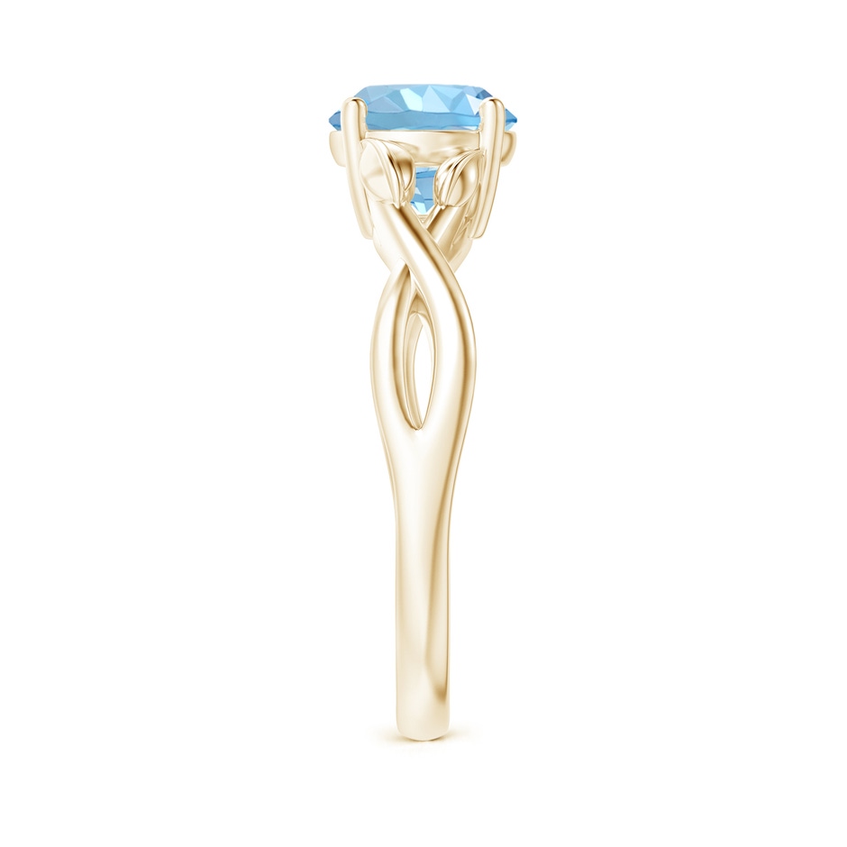 7mm AAAA Nature Inspired Aquamarine Crossover Ring with Leaf Motifs in Yellow Gold side 299