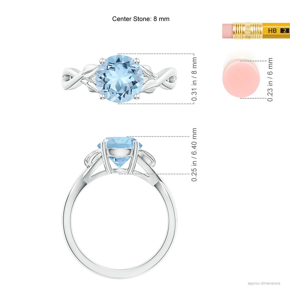 8mm AAA Nature Inspired Aquamarine Crossover Ring with Leaf Motifs in 18K White Gold ruler