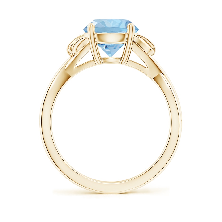 8mm AAA Nature Inspired Aquamarine Crossover Ring with Leaf Motifs in Yellow Gold side 199