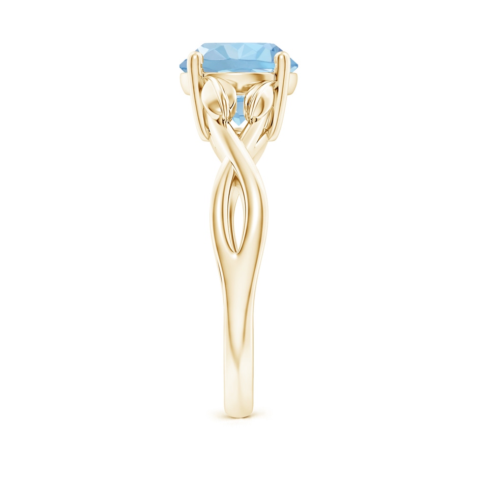 8mm AAA Nature Inspired Aquamarine Crossover Ring with Leaf Motifs in Yellow Gold side 299
