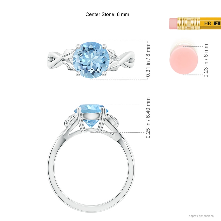 8mm AAAA Nature Inspired Aquamarine Crossover Ring with Leaf Motifs in P950 Platinum ruler