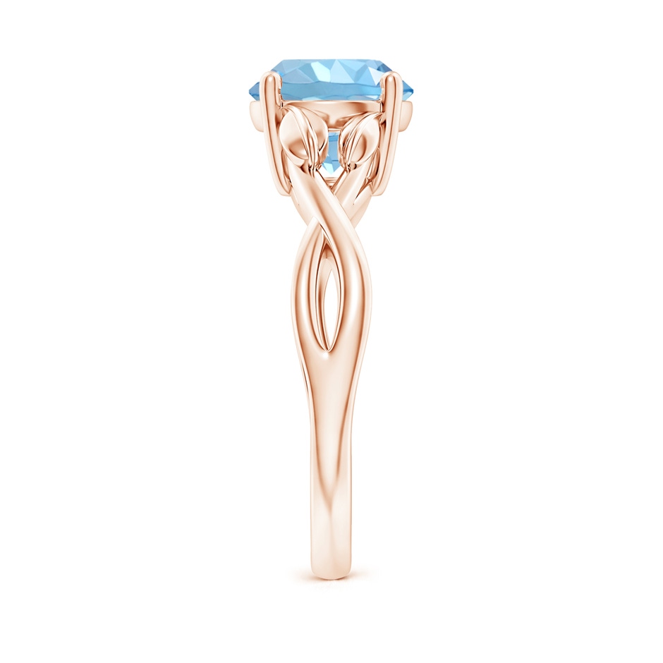 8mm AAAA Nature Inspired Aquamarine Crossover Ring with Leaf Motifs in Rose Gold side 299