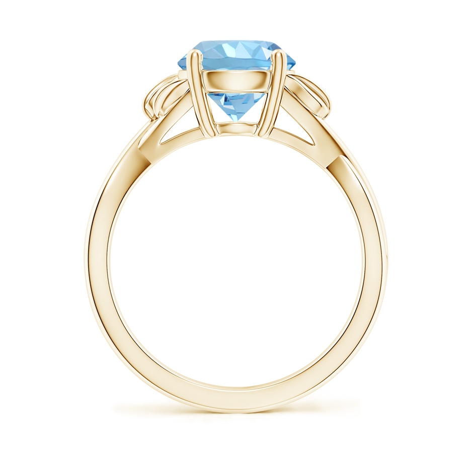 8mm AAAA Nature Inspired Aquamarine Crossover Ring with Leaf Motifs in Yellow Gold side 199
