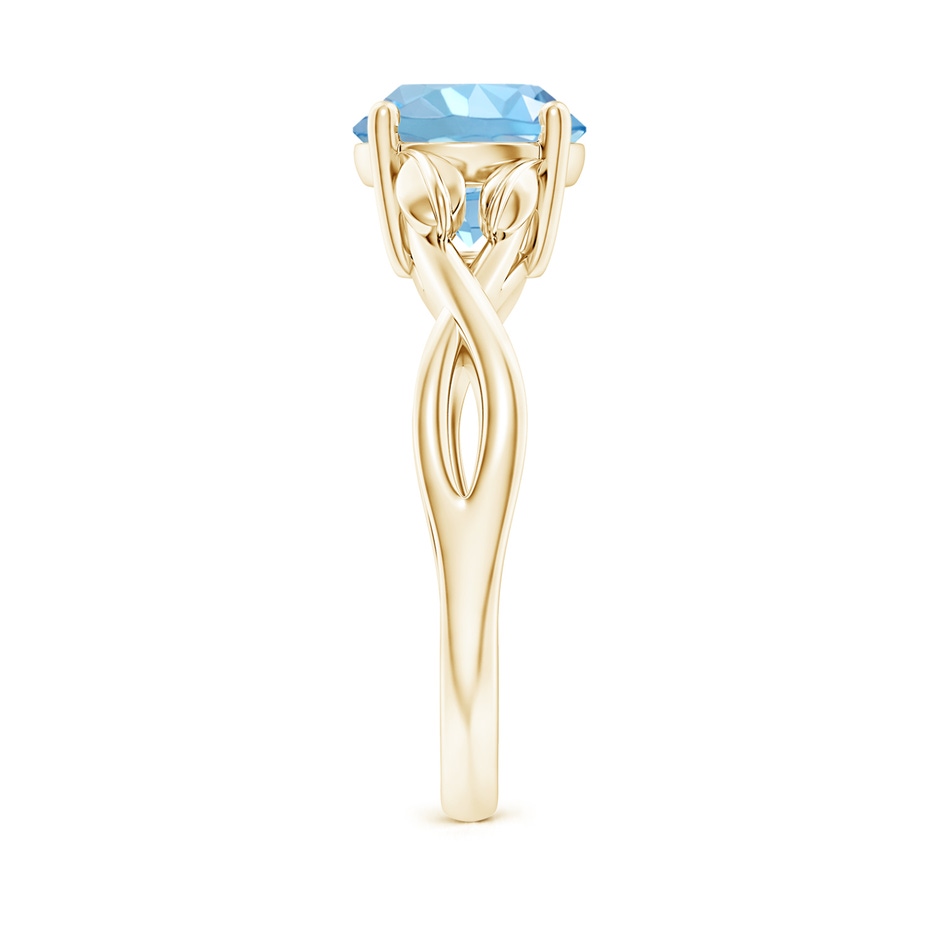 8mm AAAA Nature Inspired Aquamarine Crossover Ring with Leaf Motifs in Yellow Gold side 299