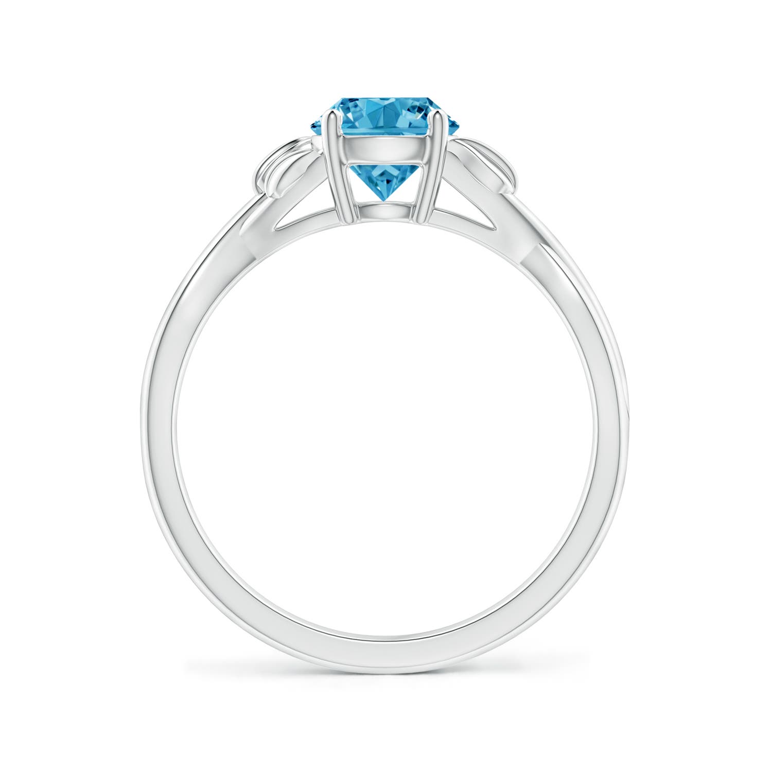 6.4mm AAAA Nature Inspired Fancy Intense Blue Diamond Crossover Ring with Leaf Motifs in 18K White Gold