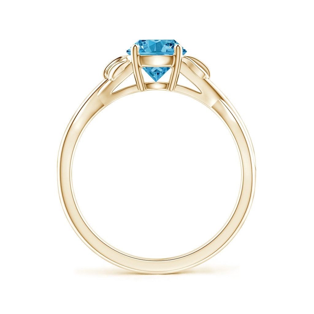 6.4mm AAAA Nature Inspired Fancy Intense Blue Diamond Crossover Ring with Leaf Motifs in Yellow Gold - side 199