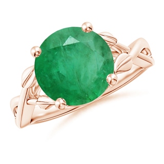 10mm A Nature Inspired Emerald Crossover Ring with Leaf Motifs in 10K Rose Gold