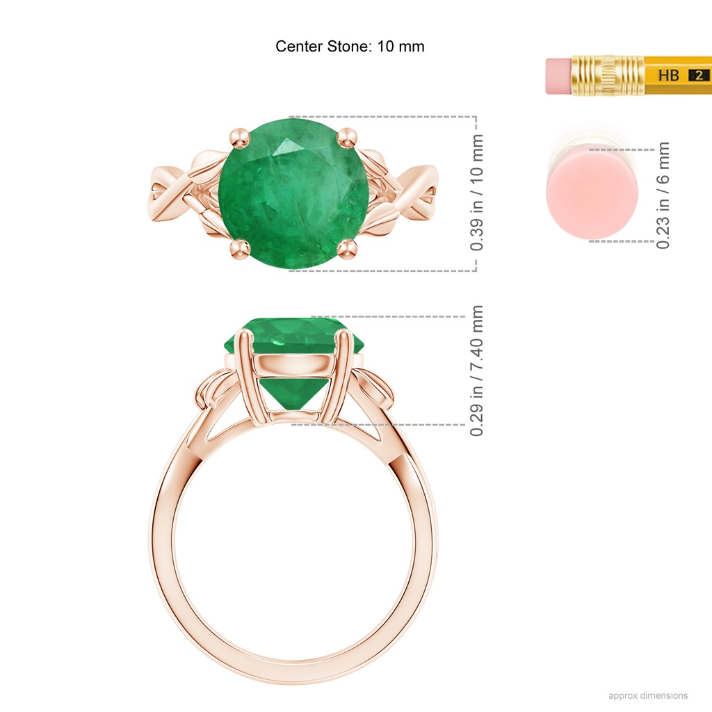 10mm A Nature Inspired Emerald Crossover Ring with Leaf Motifs in Rose Gold ruler