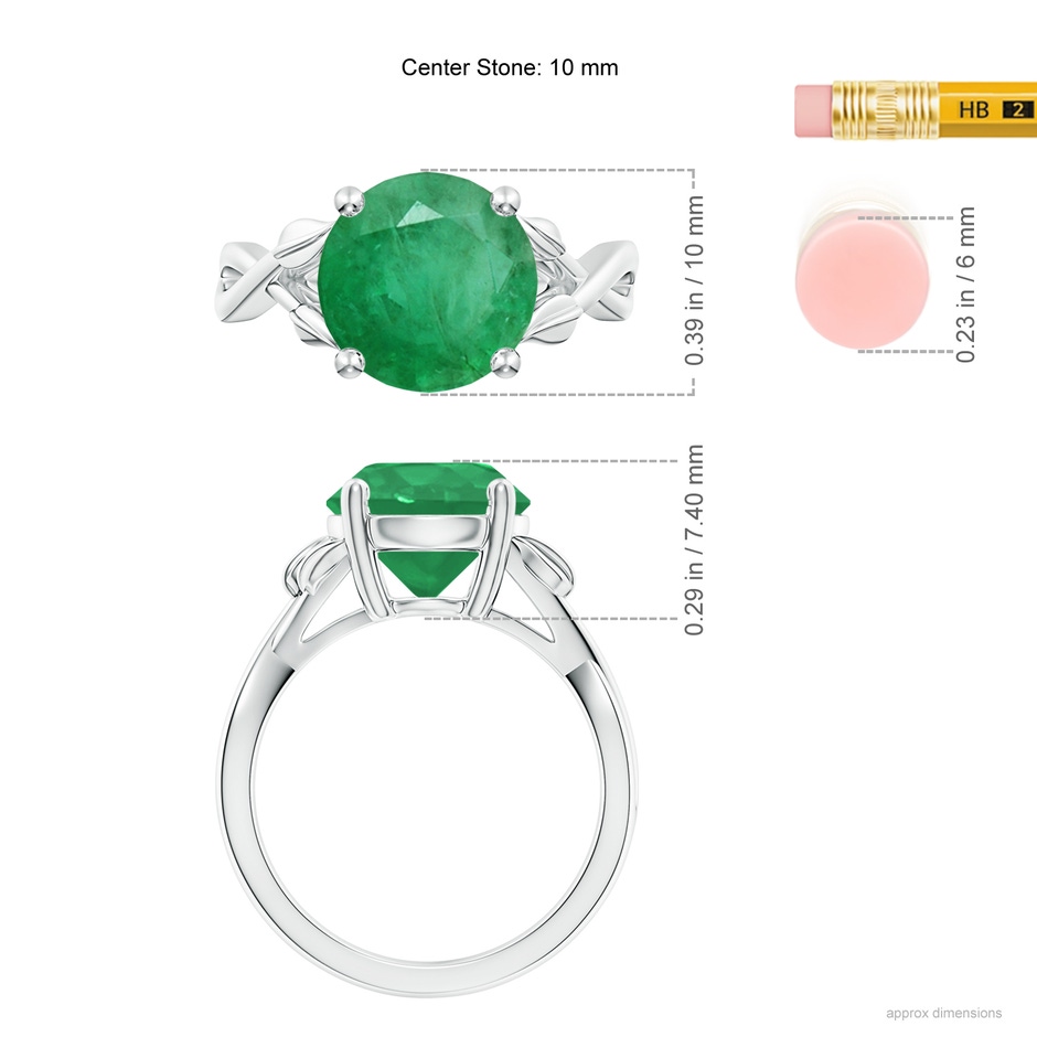 10mm A Nature Inspired Emerald Crossover Ring with Leaf Motifs in White Gold ruler