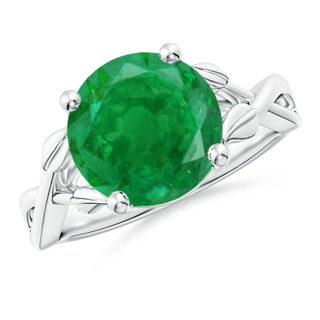 10mm AA Nature Inspired Emerald Crossover Ring with Leaf Motifs in P950 Platinum