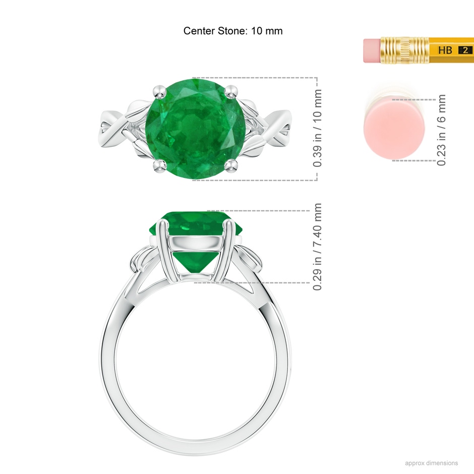 10mm AA Nature Inspired Emerald Crossover Ring with Leaf Motifs in P950 Platinum ruler