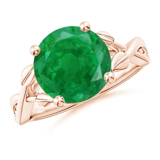 10mm AA Nature Inspired Emerald Crossover Ring with Leaf Motifs in Rose Gold