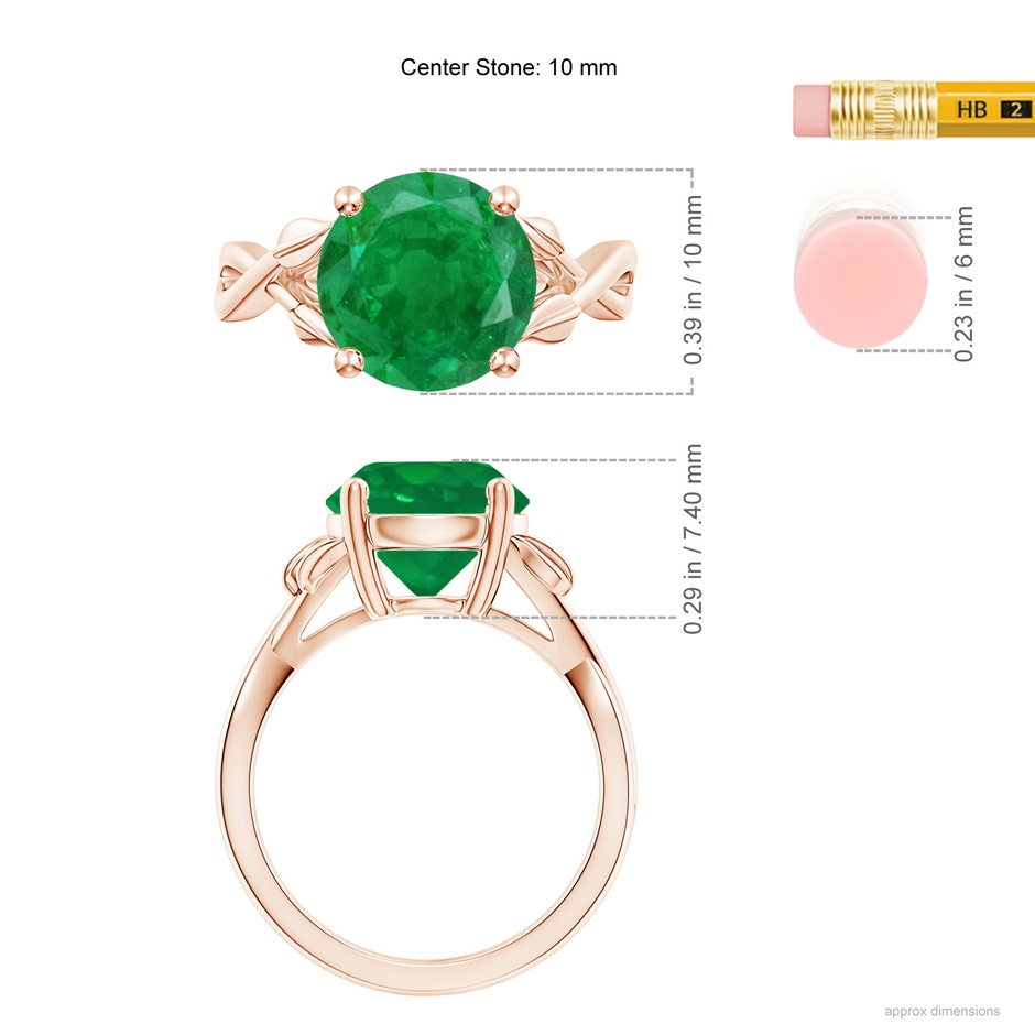 10mm AA Nature Inspired Emerald Crossover Ring with Leaf Motifs in Rose Gold ruler