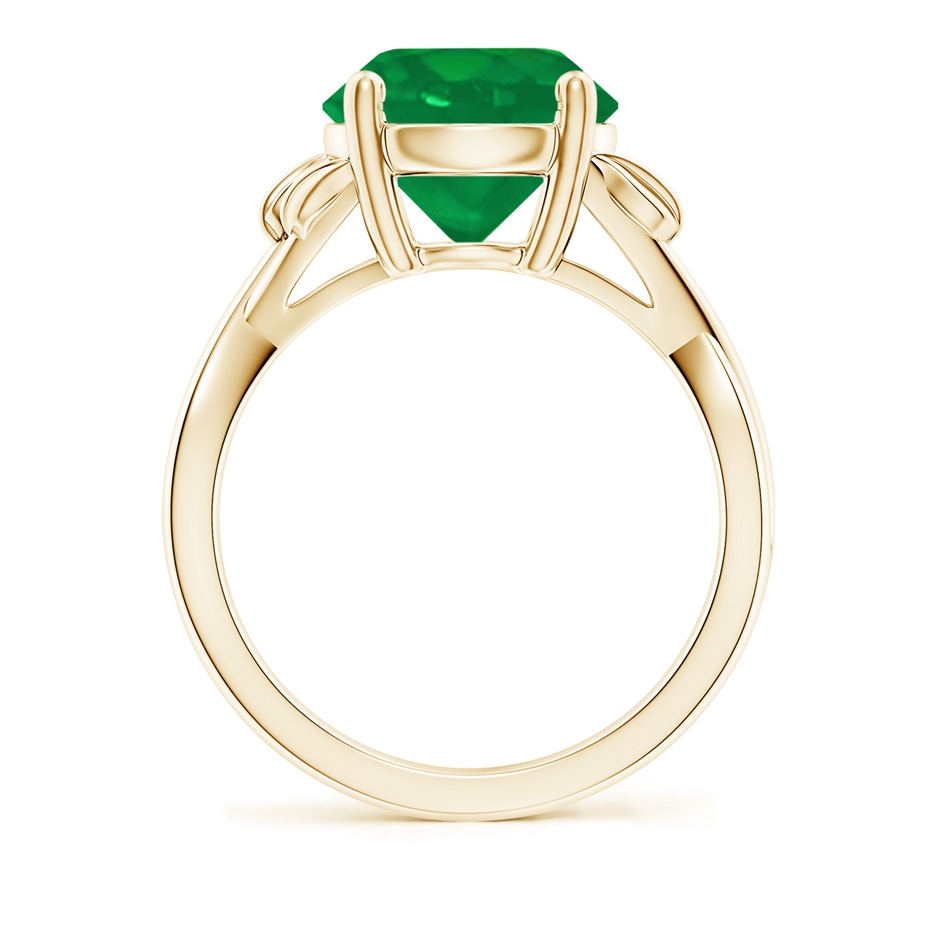 10mm AA Nature Inspired Emerald Crossover Ring with Leaf Motifs in Yellow Gold side 199