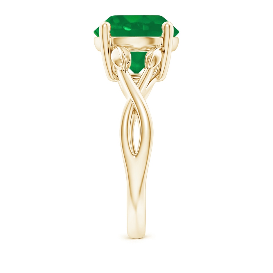 10mm AA Nature Inspired Emerald Crossover Ring with Leaf Motifs in Yellow Gold side 299