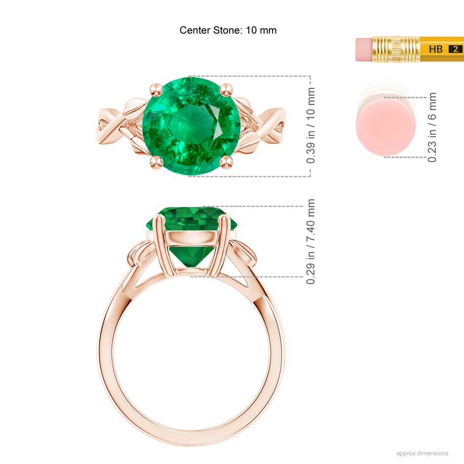 10mm AAA Nature Inspired Emerald Crossover Ring with Leaf Motifs in Rose Gold ruler