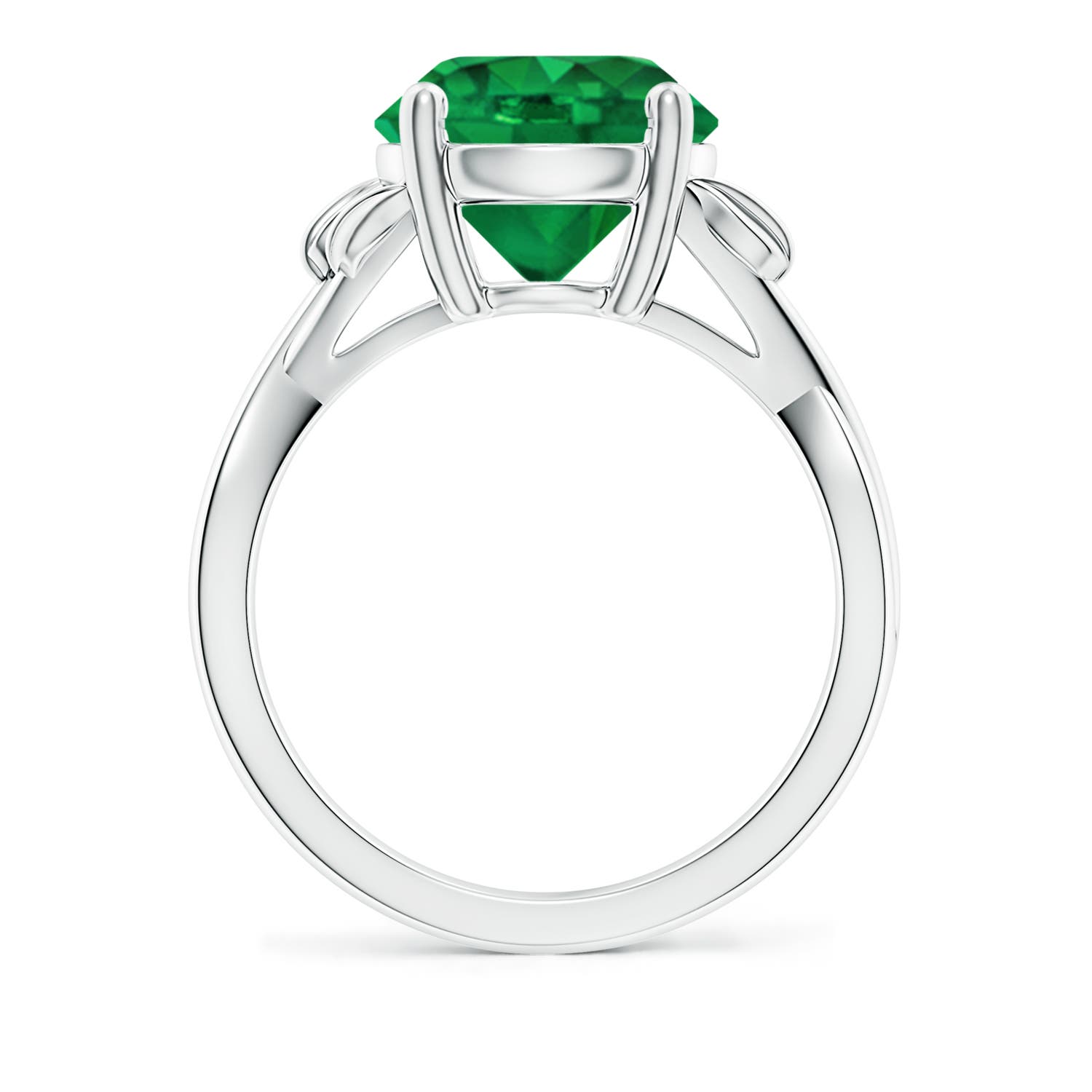 10mm AAA Nature Inspired Emerald Crossover Ring with Leaf Motifs in White Gold
