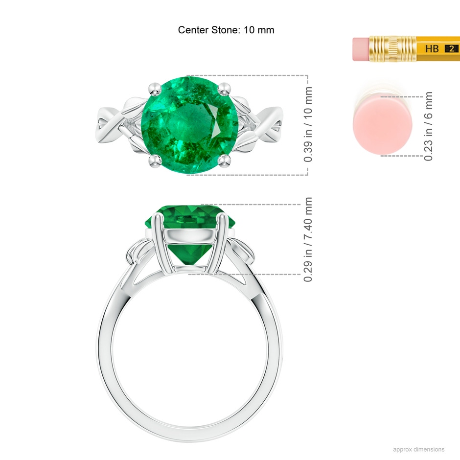 10mm AAA Nature Inspired Emerald Crossover Ring with Leaf Motifs in White Gold ruler
