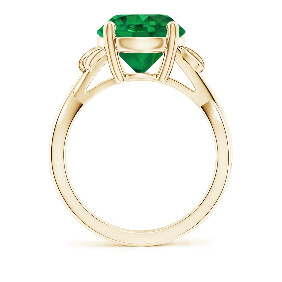 10mm AAA Nature Inspired Emerald Crossover Ring with Leaf Motifs in Yellow Gold side 199