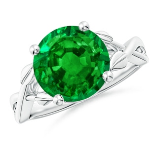 10mm AAAA Nature Inspired Emerald Crossover Ring with Leaf Motifs in P950 Platinum