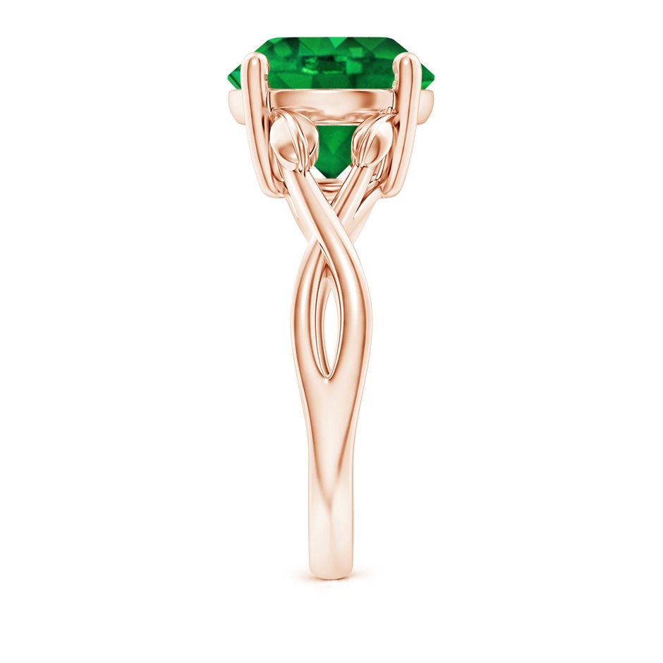 10mm AAAA Nature Inspired Emerald Crossover Ring with Leaf Motifs in Rose Gold side 299