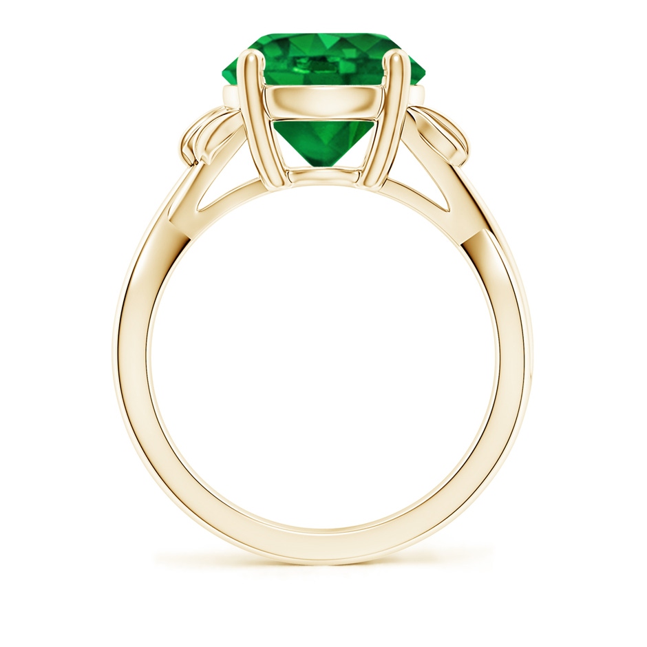 10mm AAAA Nature Inspired Emerald Crossover Ring with Leaf Motifs in Yellow Gold side 199