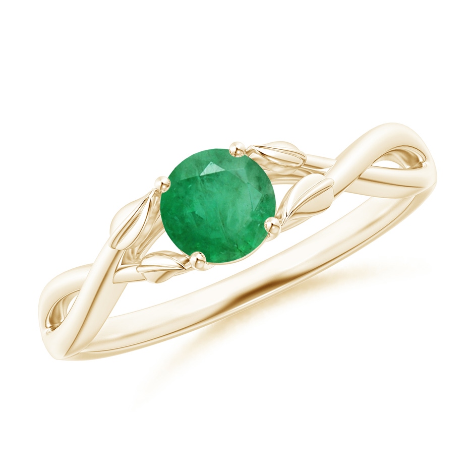 5mm A Nature Inspired Emerald Crossover Ring with Leaf Motifs in 10K Yellow Gold 