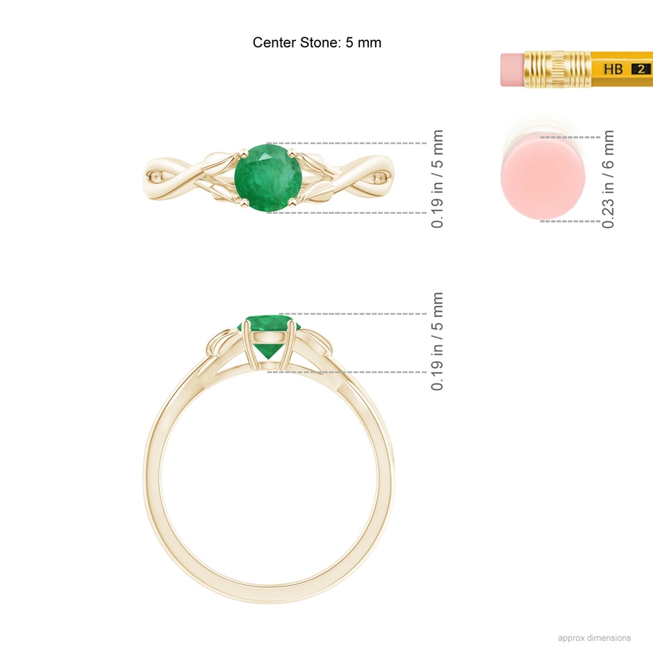5mm A Nature Inspired Emerald Crossover Ring with Leaf Motifs in 10K Yellow Gold ruler
