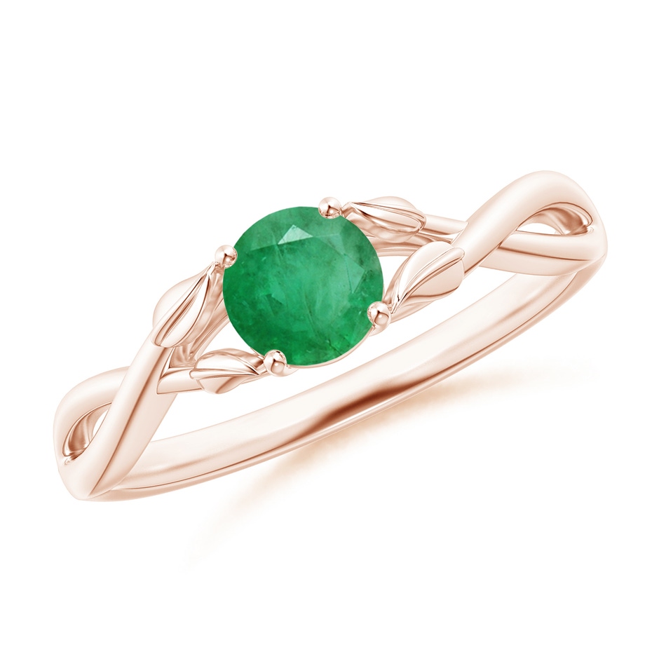 5mm A Nature Inspired Emerald Crossover Ring with Leaf Motifs in Rose Gold 