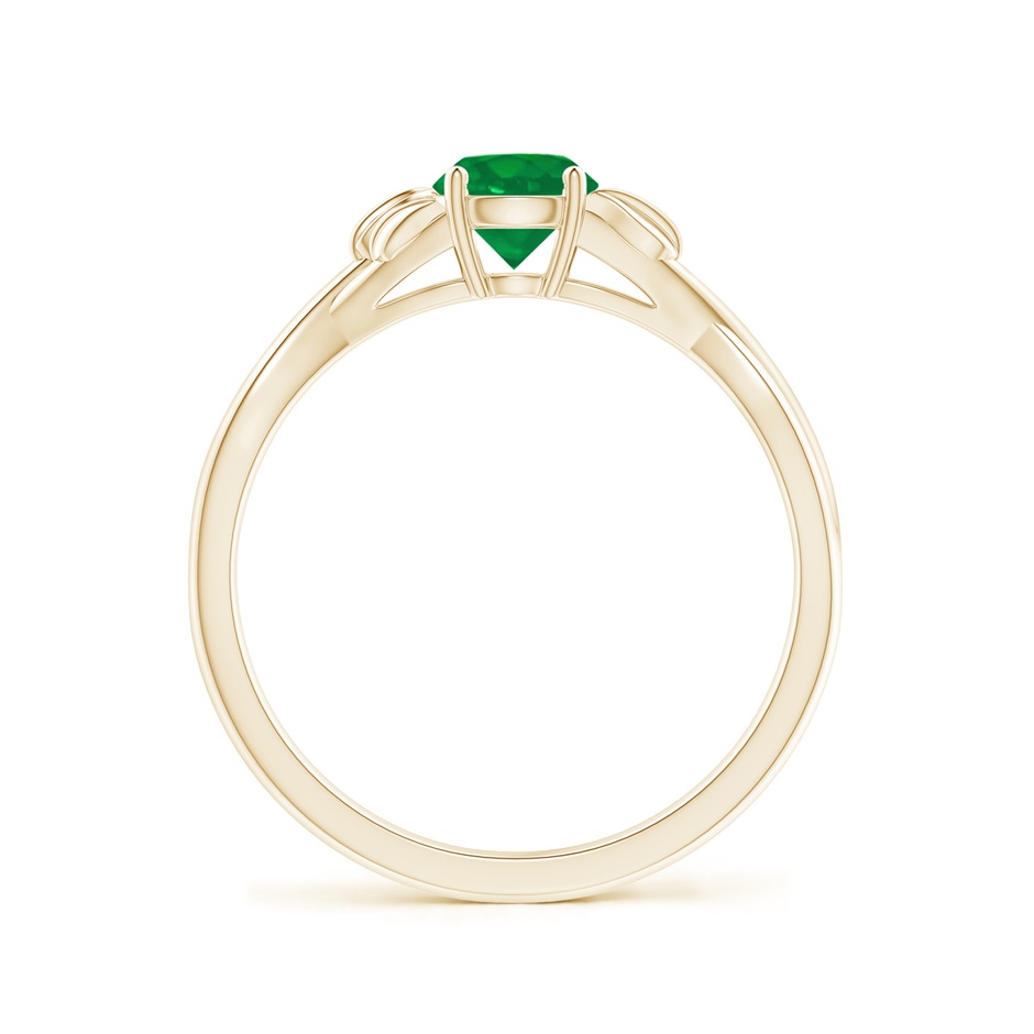 5mm AA Nature Inspired Emerald Crossover Ring with Leaf Motifs in Yellow Gold side 199