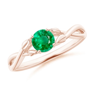 5mm AAA Nature Inspired Emerald Crossover Ring with Leaf Motifs in 10K Rose Gold