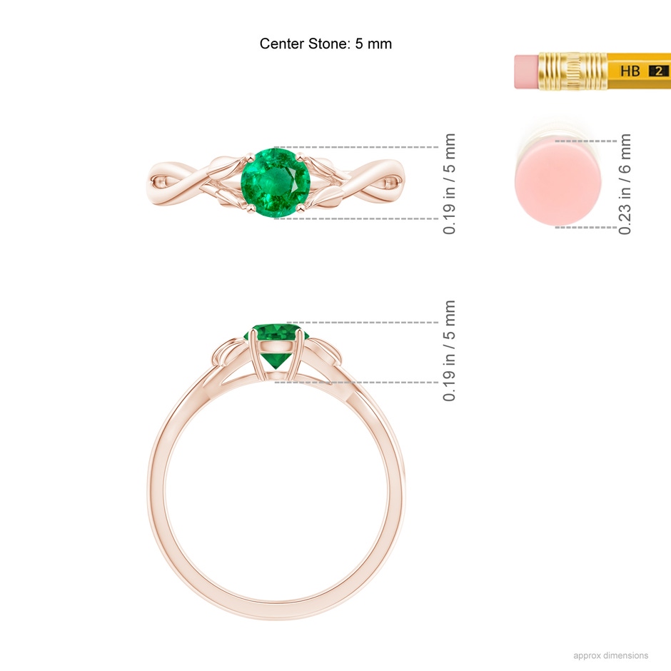 5mm AAA Nature Inspired Emerald Crossover Ring with Leaf Motifs in 9K Rose Gold ruler