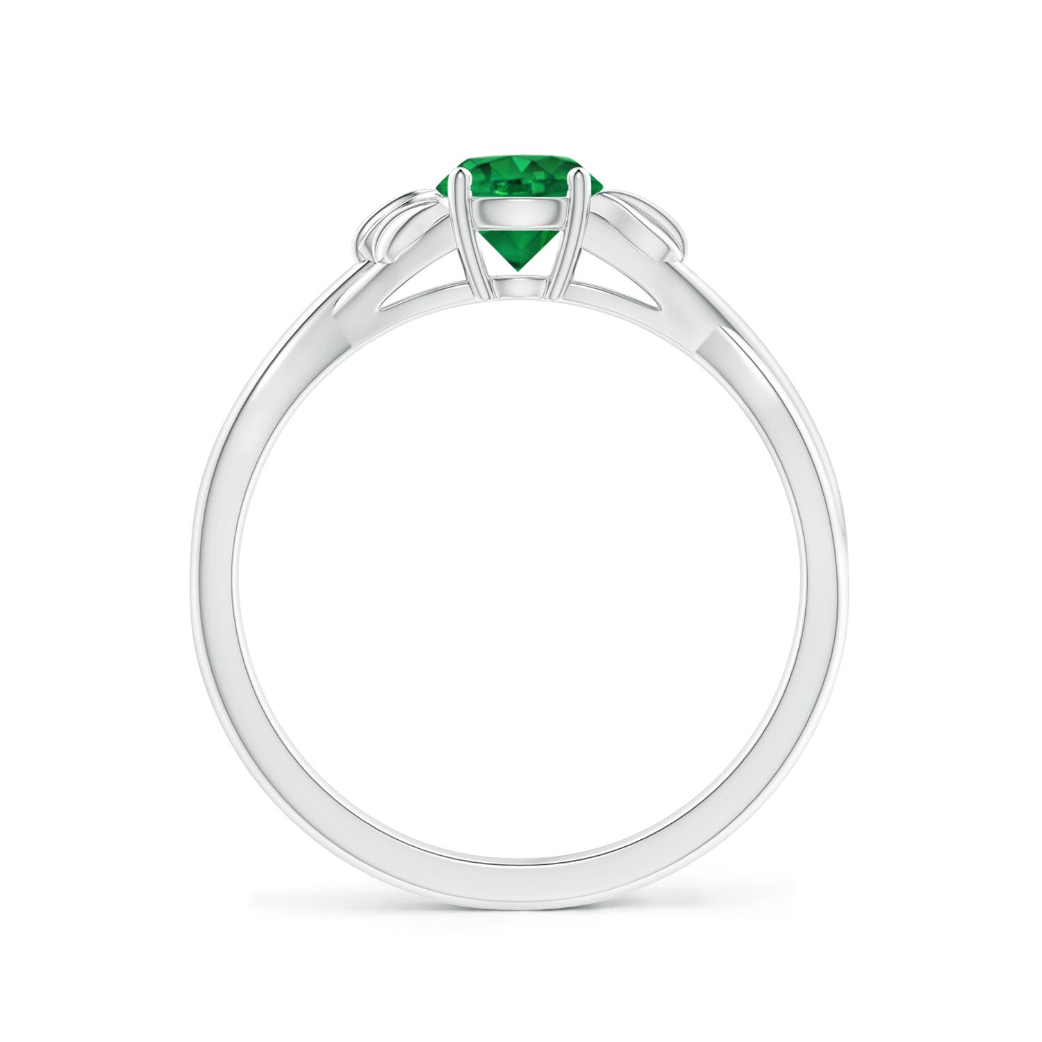 5mm AAA Nature Inspired Emerald Crossover Ring with Leaf Motifs in White Gold