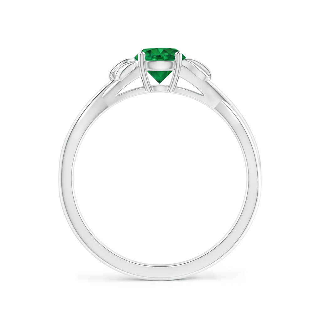 5mm AAA Nature Inspired Emerald Crossover Ring with Leaf Motifs in White Gold Side 199
