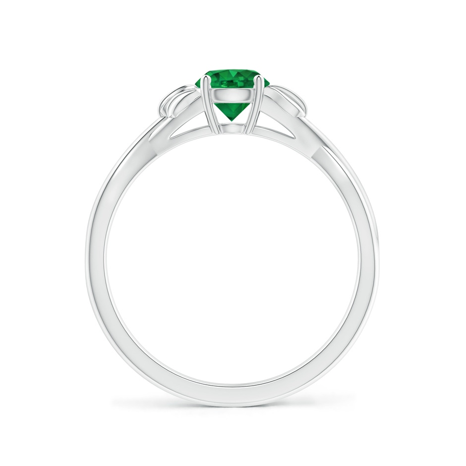 5mm AAA Nature Inspired Emerald Crossover Ring with Leaf Motifs in White Gold side 199