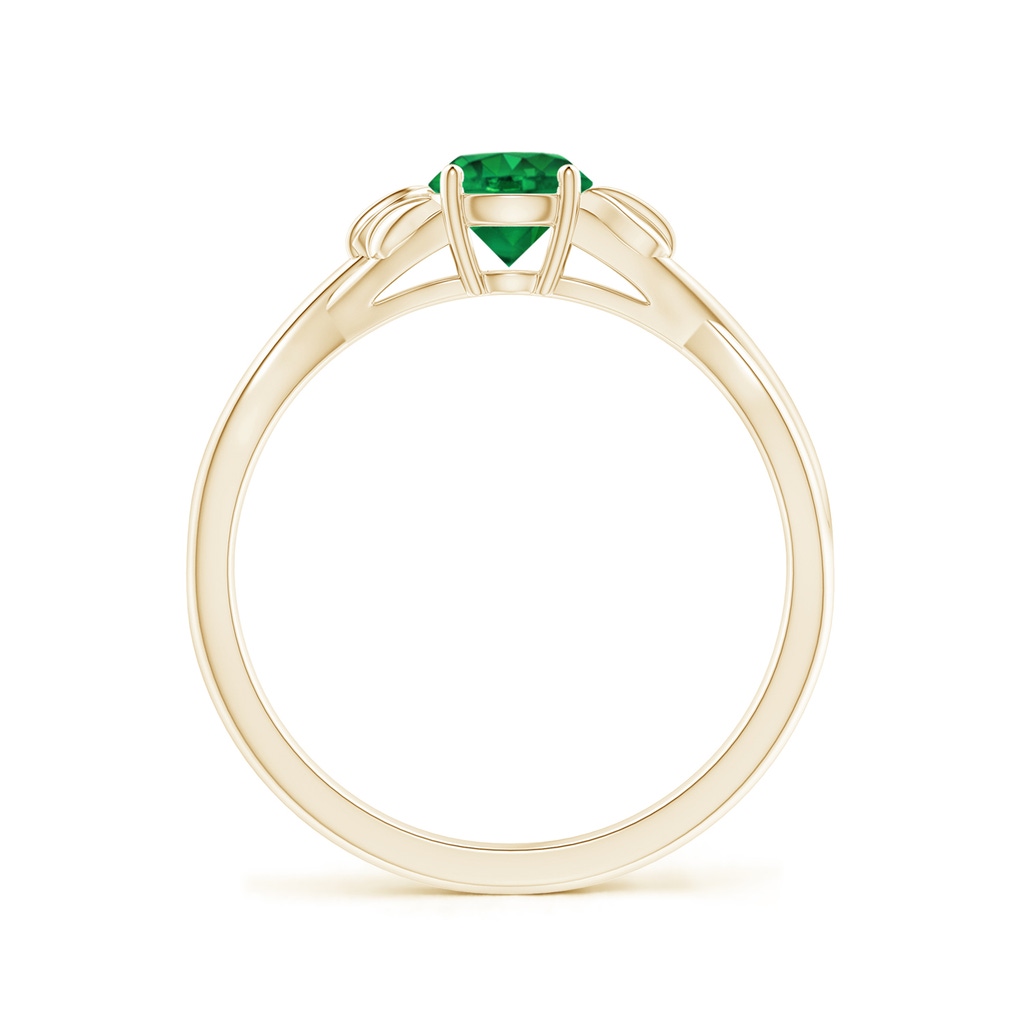 5mm AAA Nature Inspired Emerald Crossover Ring with Leaf Motifs in Yellow Gold Side 199