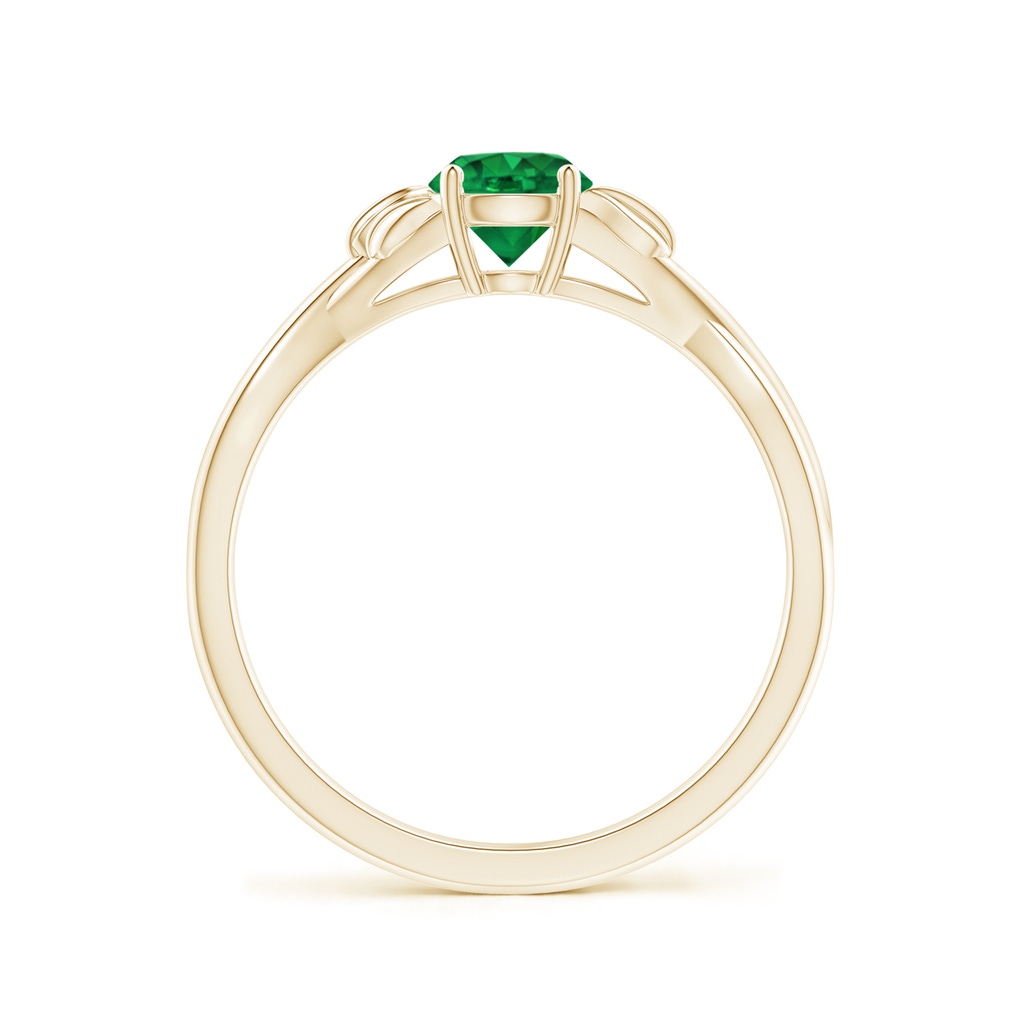 5mm AAA Nature Inspired Emerald Crossover Ring with Leaf Motifs in Yellow Gold - side 199