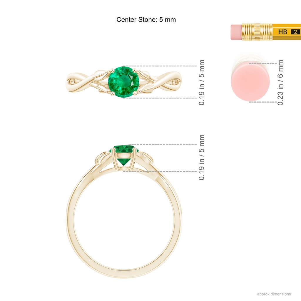5mm AAA Nature Inspired Emerald Crossover Ring with Leaf Motifs in Yellow Gold ruler