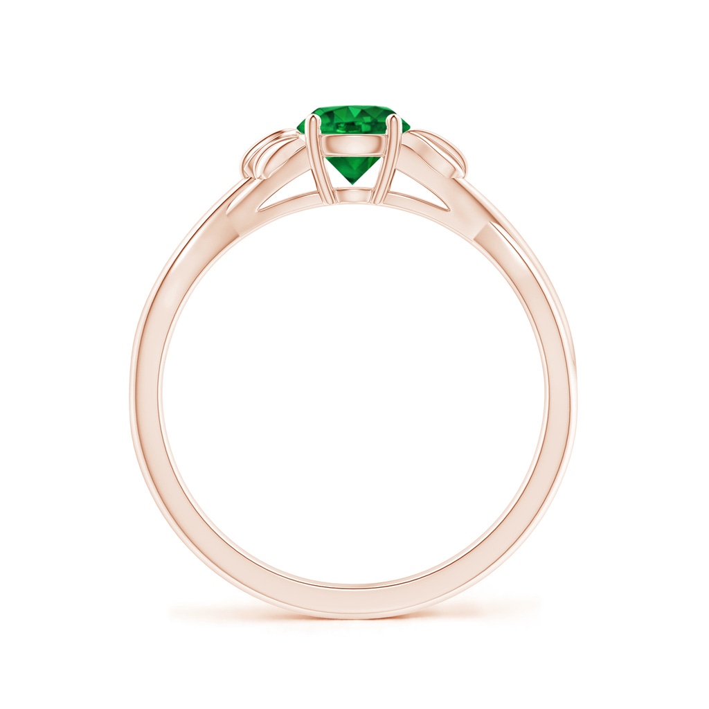 5mm AAAA Nature Inspired Emerald Crossover Ring with Leaf Motifs in Rose Gold - side 199