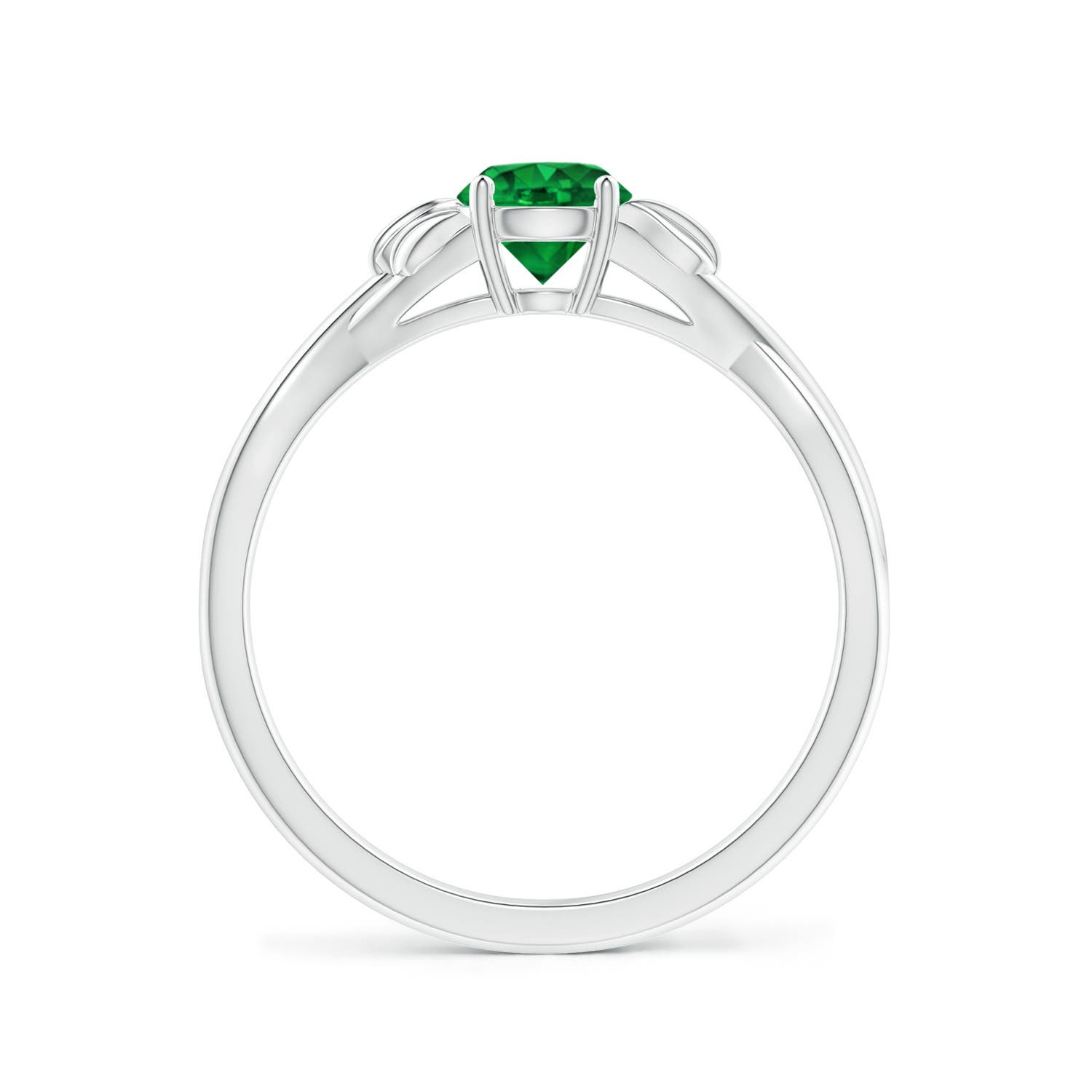 5mm AAAA Nature Inspired Emerald Crossover Ring with Leaf Motifs in White Gold