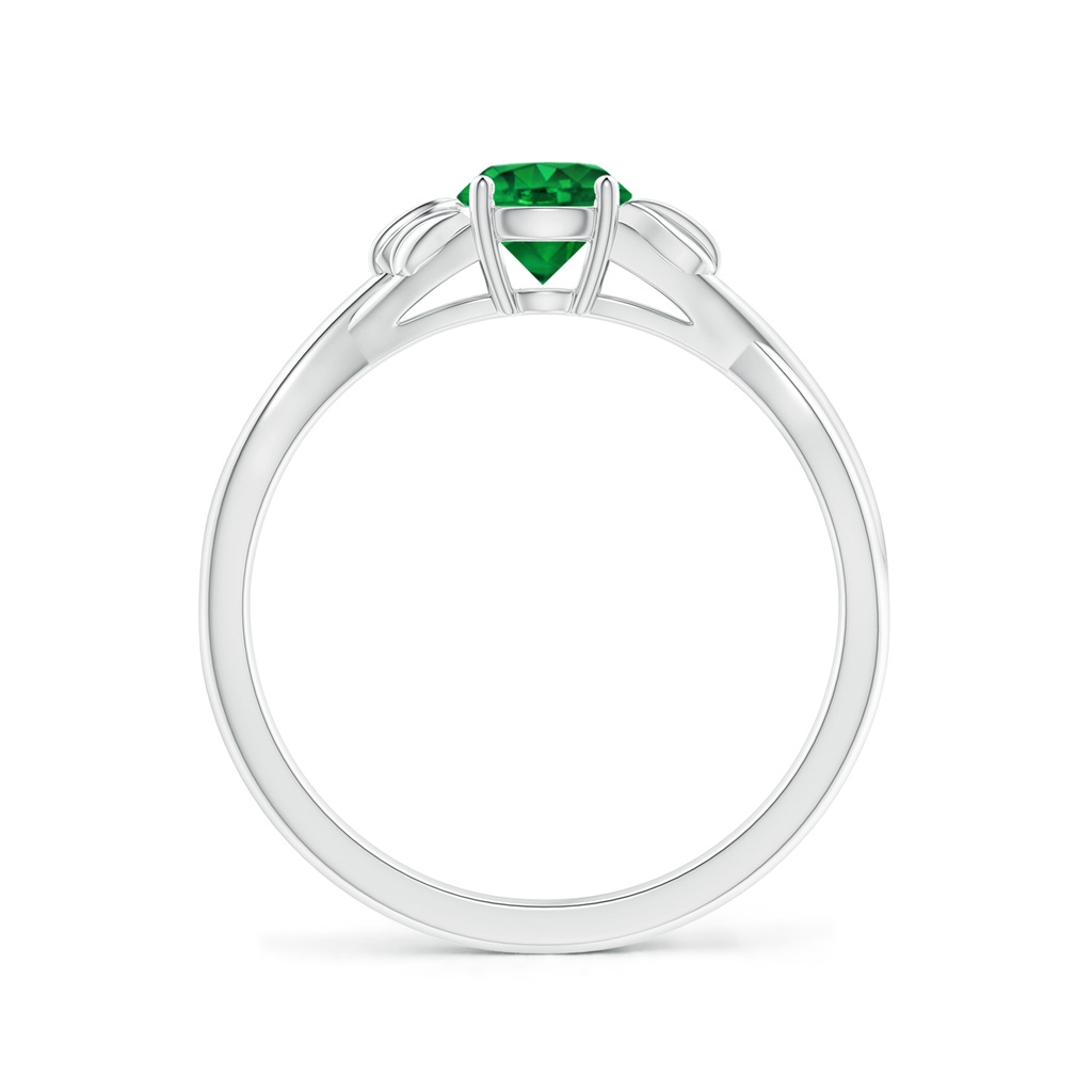 5mm AAAA Nature Inspired Emerald Crossover Ring with Leaf Motifs in White Gold Side 199