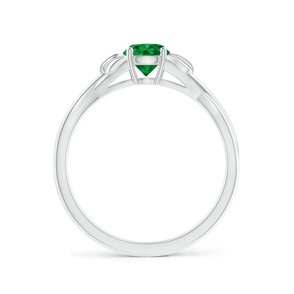 5mm AAAA Nature Inspired Emerald Crossover Ring with Leaf Motifs in White Gold side 199